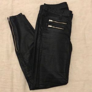Bebe - black, coated moto jeans - Sz 27